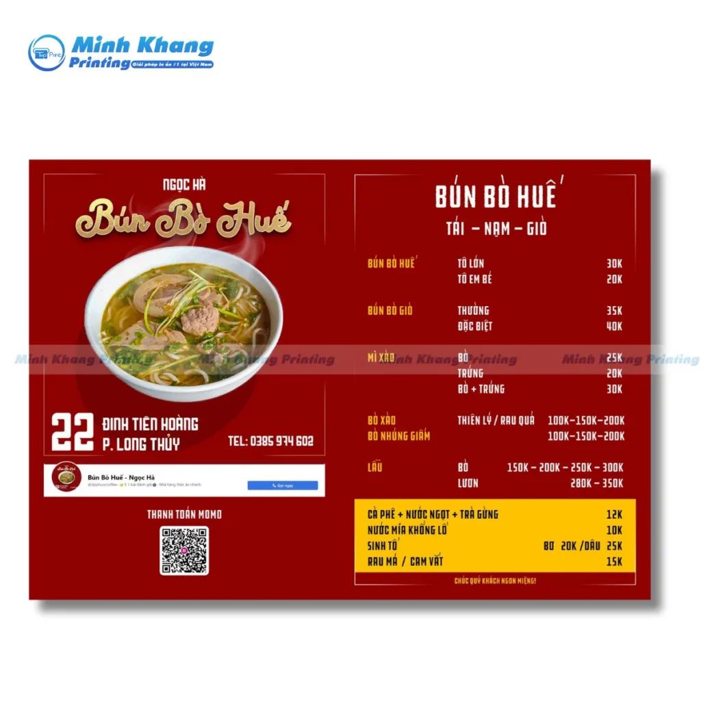 Hướng Dẫn Thiết Kế Menu Bún Bò Chuyên Nghiệp