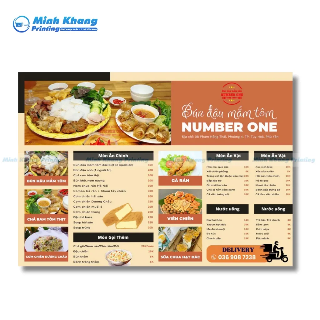 Mẫu menu bún đậu đẹp giá rẻ, chuyên nghiệp 