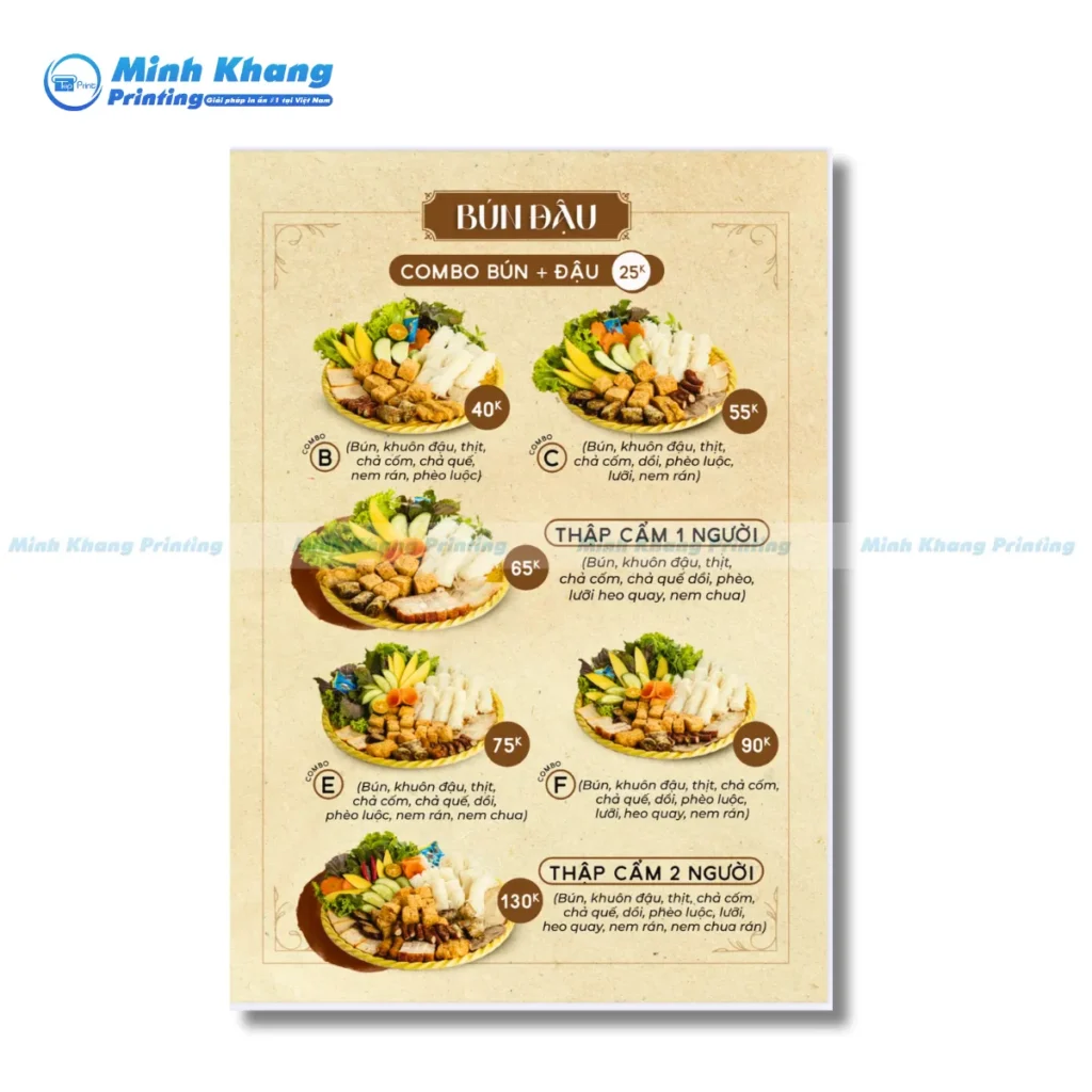 Mẫu thực đơn combo bún & đậu chống thấm nước