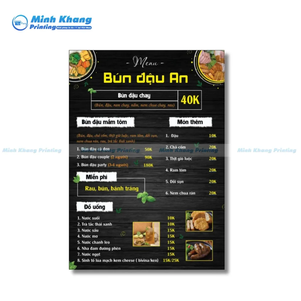 Quy Cách In Menu Bún Đậu Phổ Biến