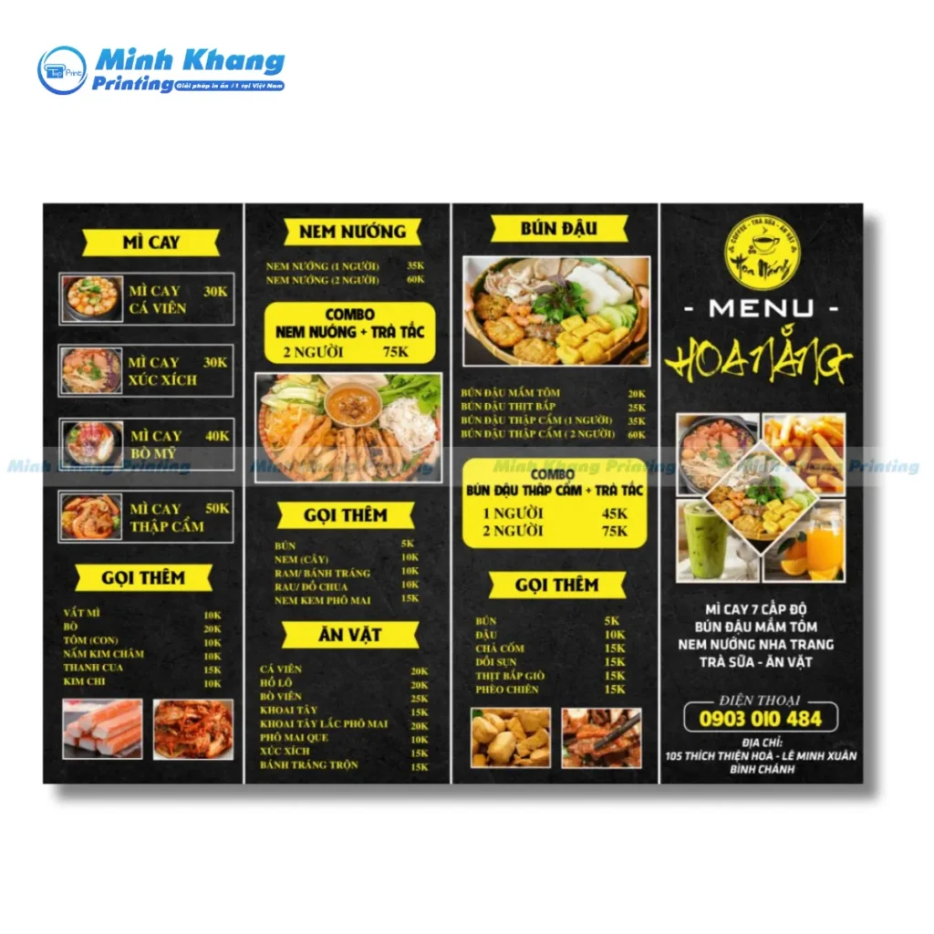 Mẫu menu bún đậu mắm tôm hấp dẫn, in formex giấy couche 