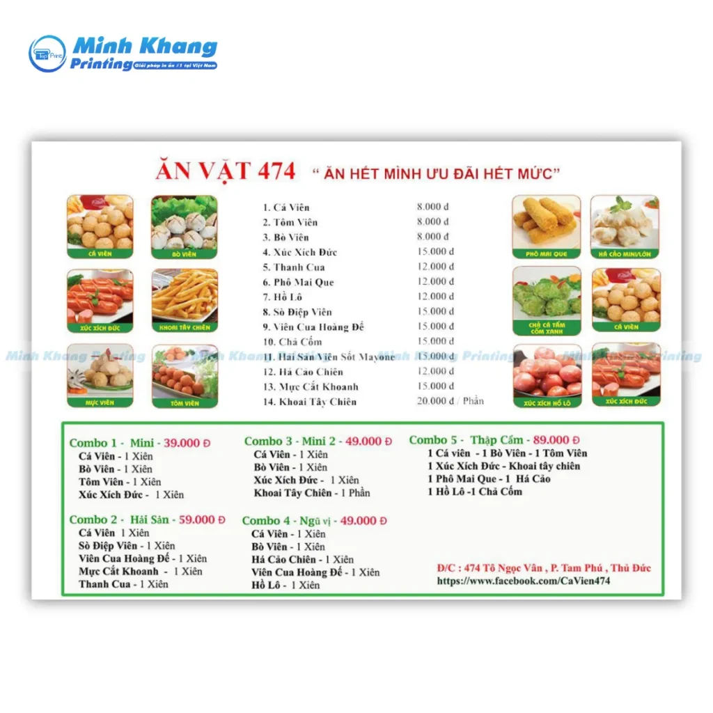 Mẫu menu quán ăn vặt 474 cá viên chiên