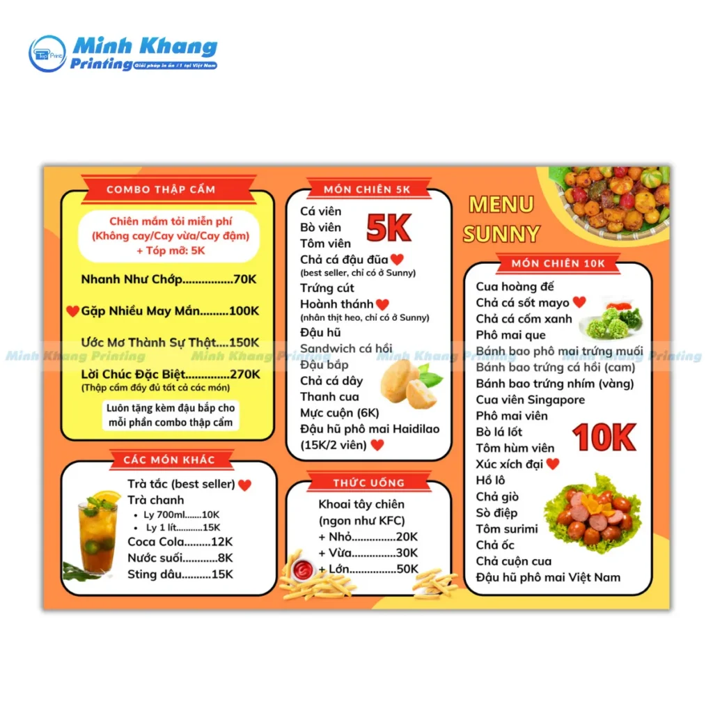 Mẫu menu combo cá viên chiên & thức uống giá rẻ học sinh, sinh viên