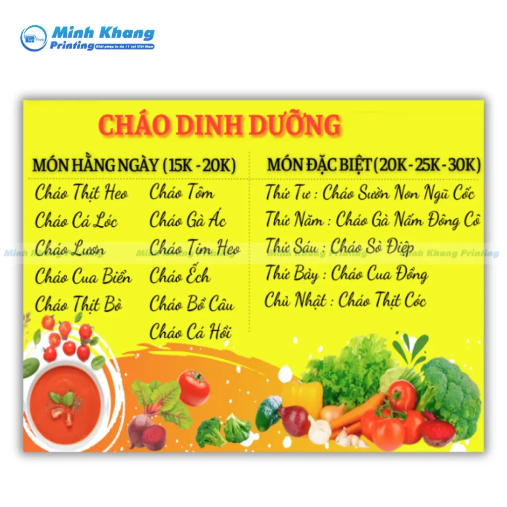 Quy Cách In Menu Cháo Dinh Dưỡng