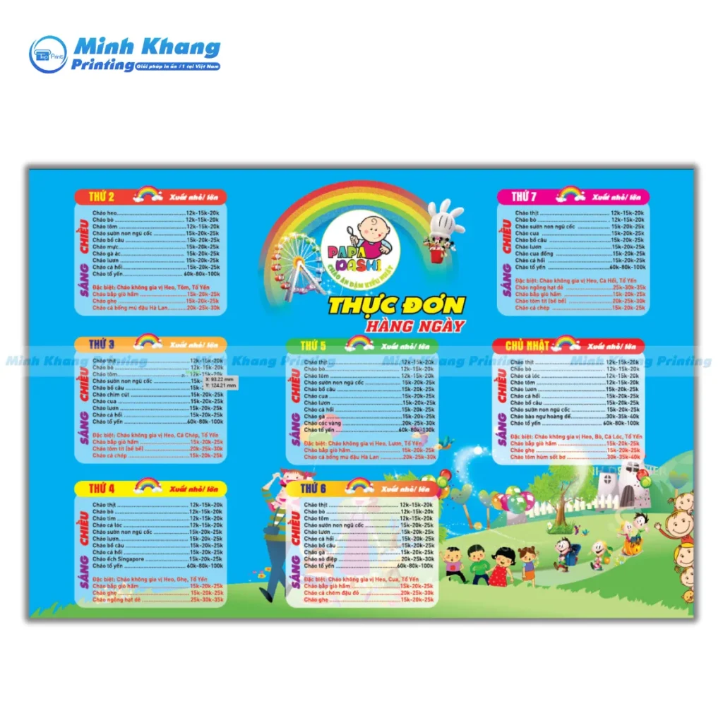 Mẫu menu cháo dinh dưỡng hàng ngày cho trẻ