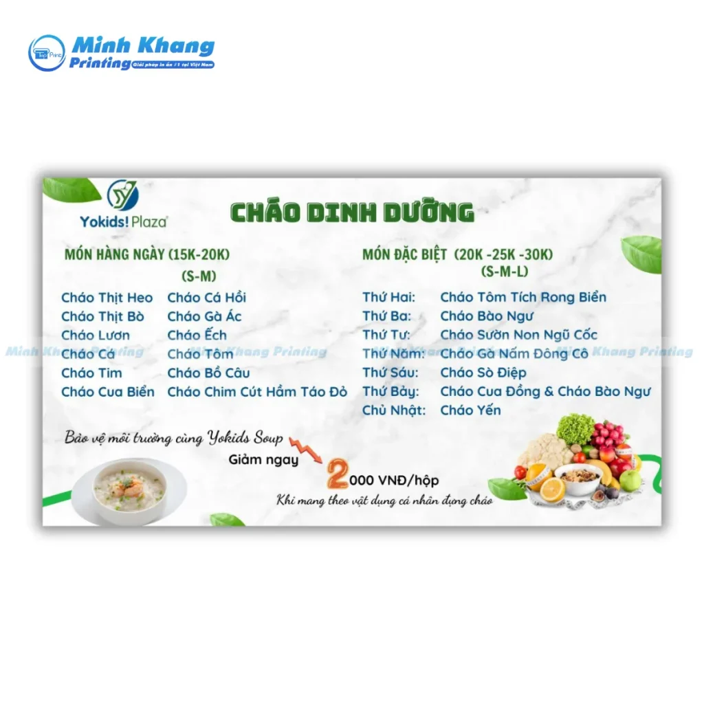Mẫu menu cháo dinh dưỡng cho trẻ Yodkids Laza giá rẻ