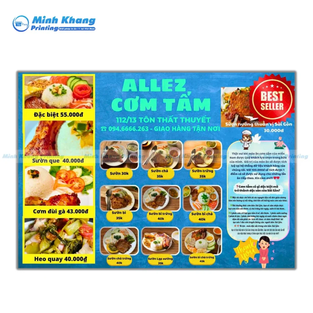 Mẫu menu cơm tấm Aliex sườn nướng thuần vị Sài Gòn
