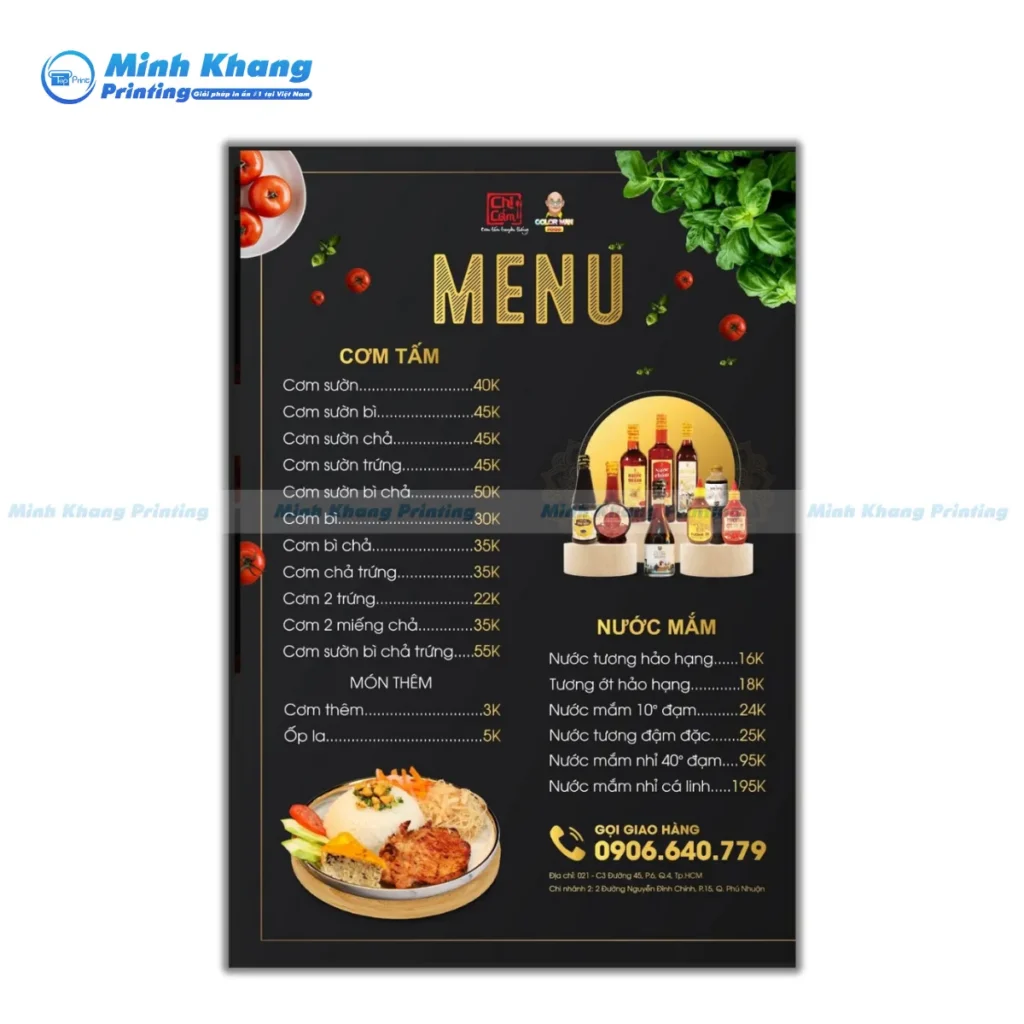 Mẫu menu quán cơm tấm đẹp, hiện đại kích thước A4