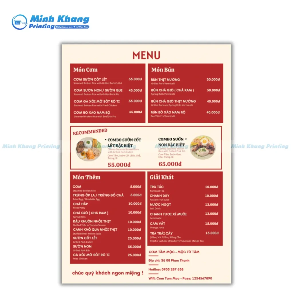 Mẫu menu cơm tấm đơn giản thiết kế theo phong cách cũ