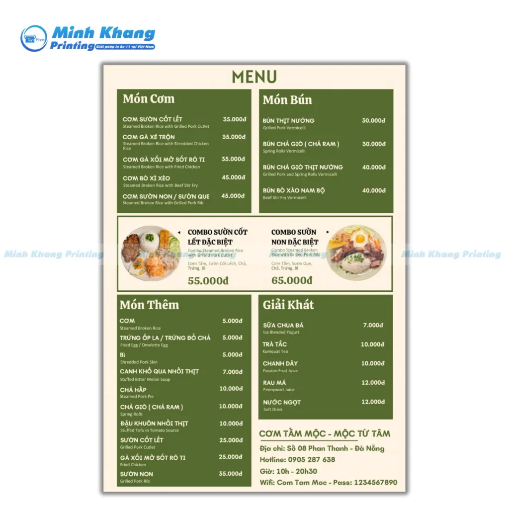 Lưu Ý Chọn Quy Cách In Menu Cơm Tấm Chất Lượng