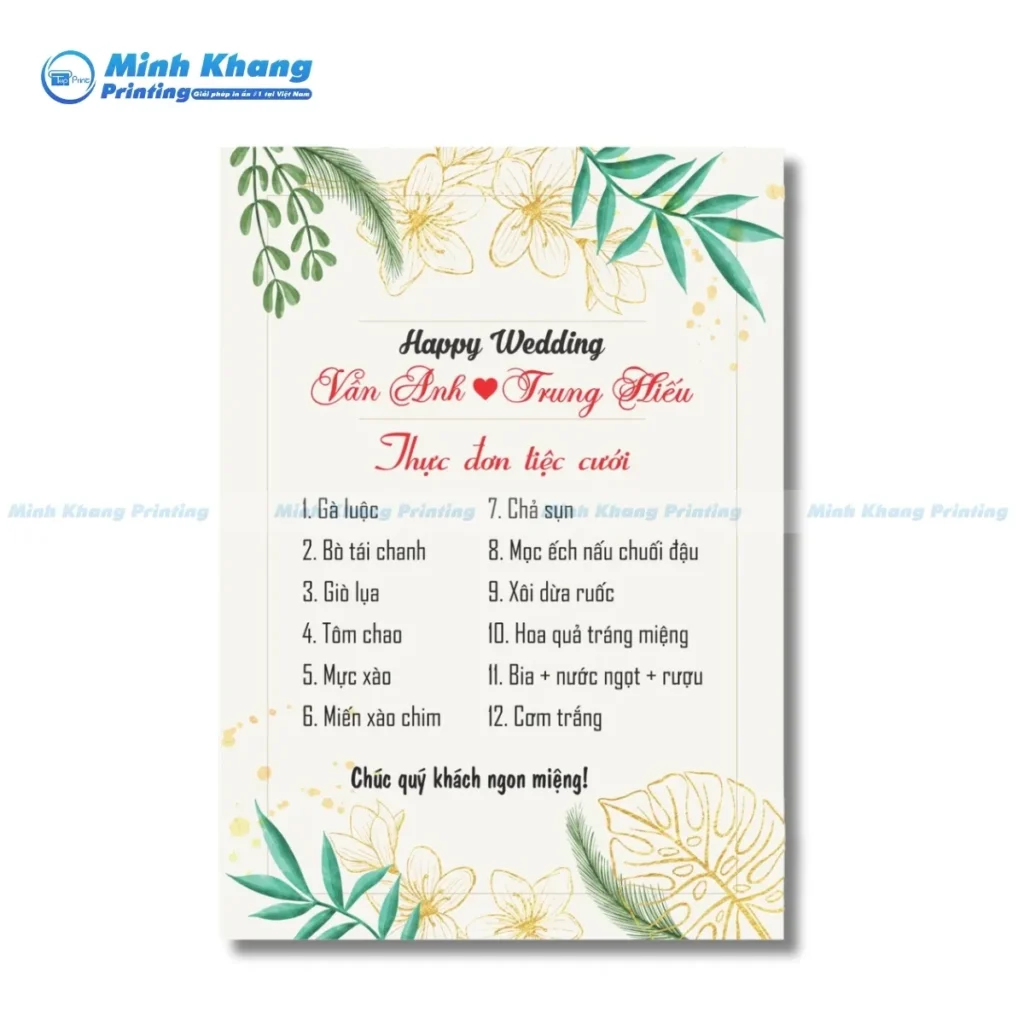 Mẫu wedding menu - thực đơn tiệc cưới 12 món