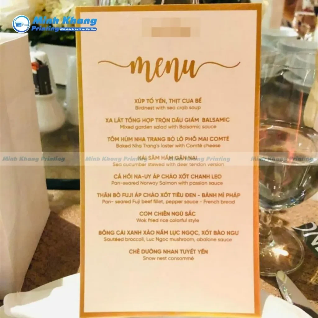 Mẫu thực đơn đám cưới kích thước 12 x 17 cm