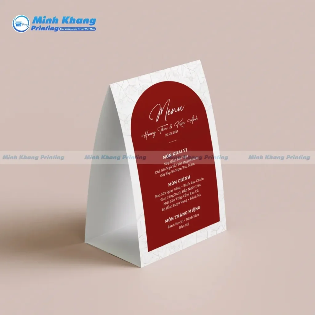 Mẫu menu đám cưới sang trọng, thiết kế đứng