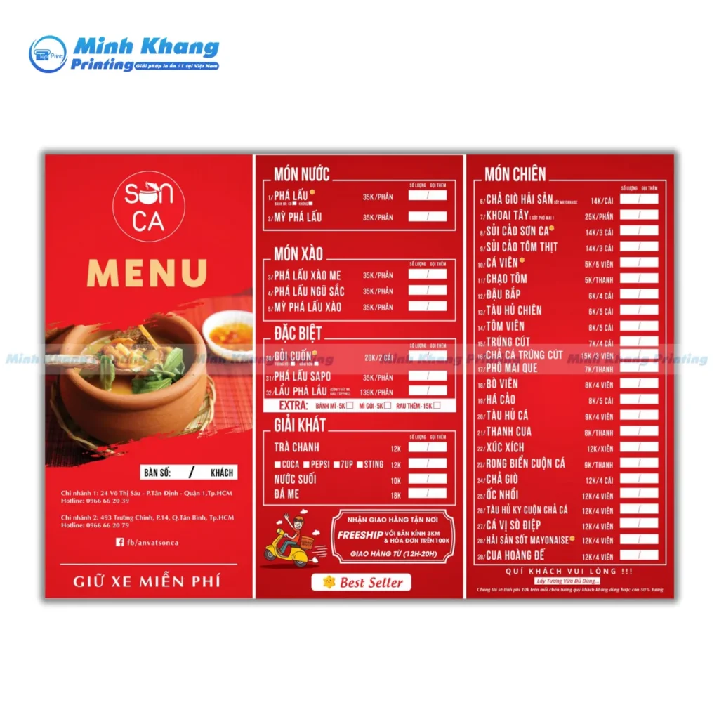 Quy Cách In Menu Quán Ăn Vặt Chuyên Nghiệp