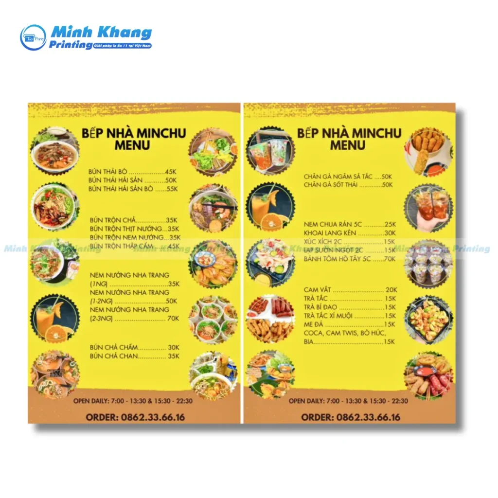 Mẫu thực ăn ăn vặt in 2 mặt với kích thước A4 
