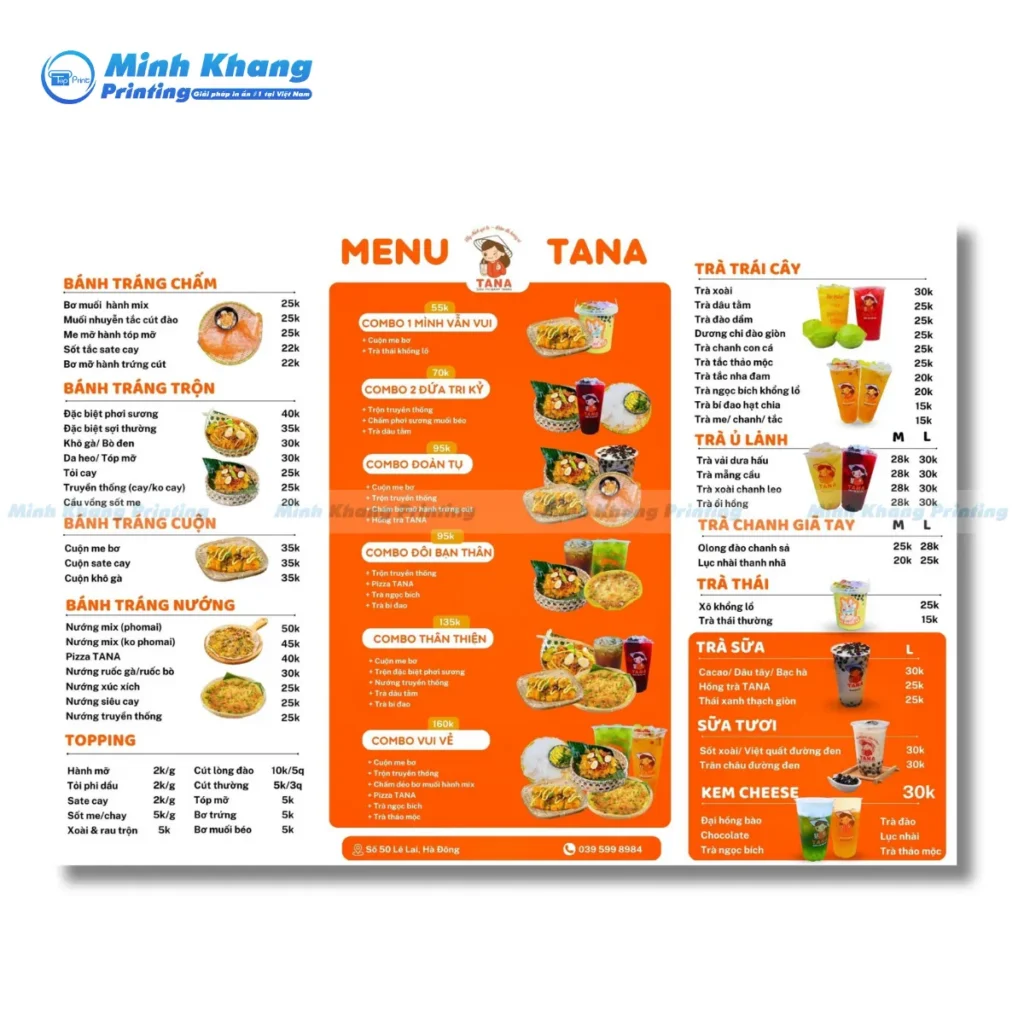 Mẫu menu quán ăn vặt được thiết kế đẹp mắt