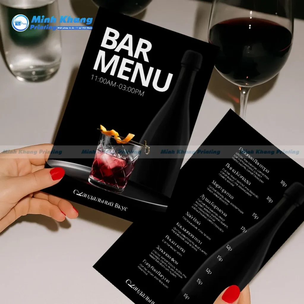 Mẫu menu quán bar đẹp hiện đại, đơn giản nhưng vẫn thu hút 