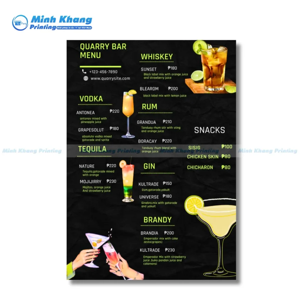 Mẫu menu quán bar có ảnh mang phong cách tươi mát