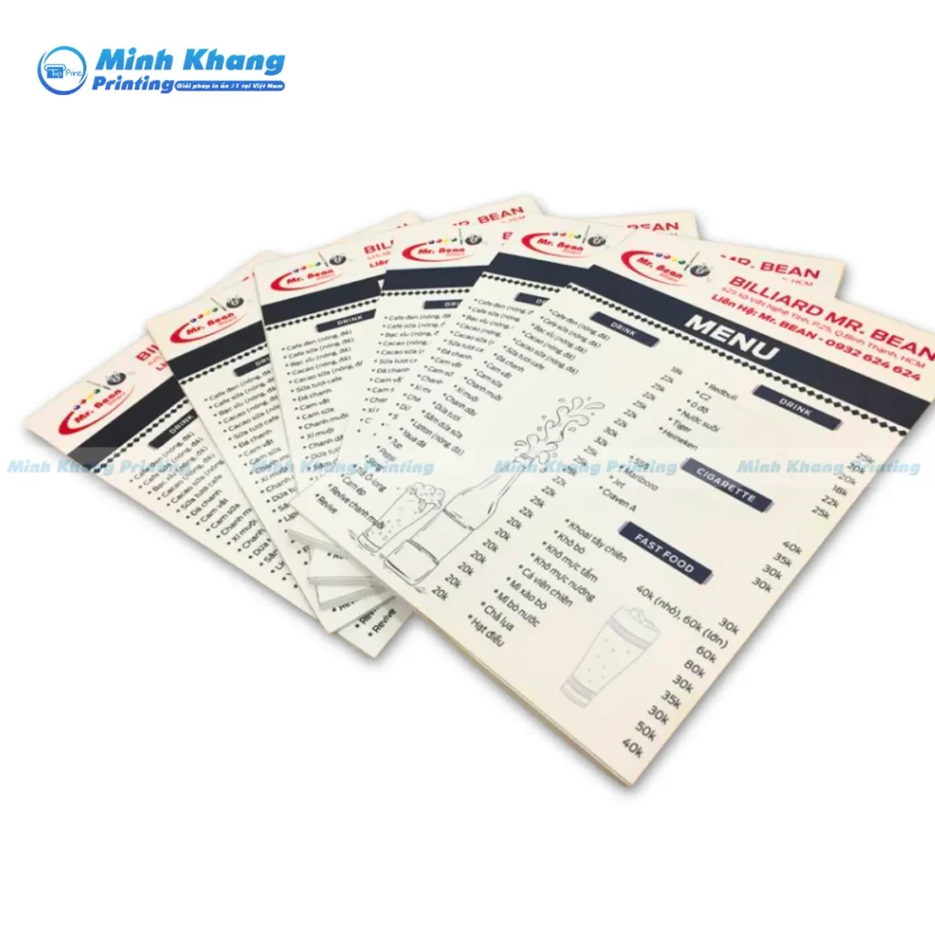 Mẫu menu bồi in formex quán bida