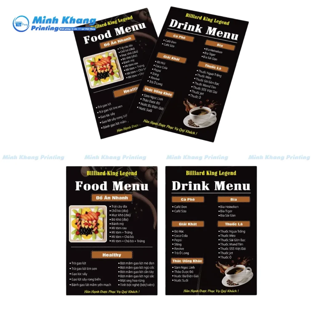Lưu Ý Trong Quy Cách In Menu Quán Bida