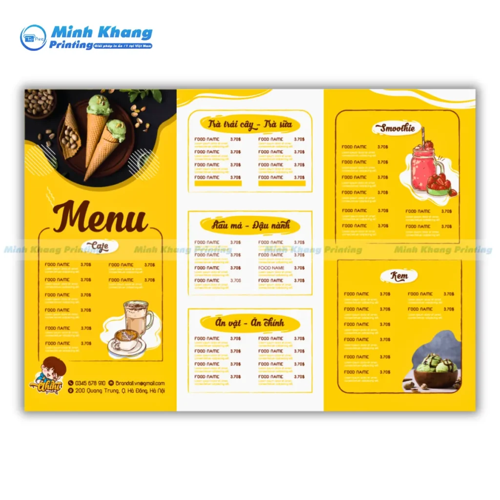 Mẫu menu quán kem đẹp in formex cầm tay chắc chắn