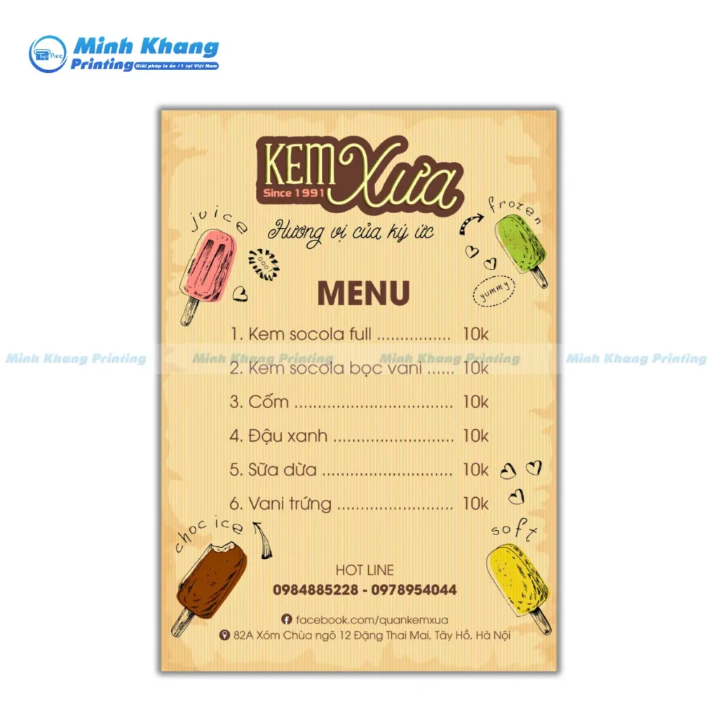 Mẫu menu kem take away phong cách vintage cũ