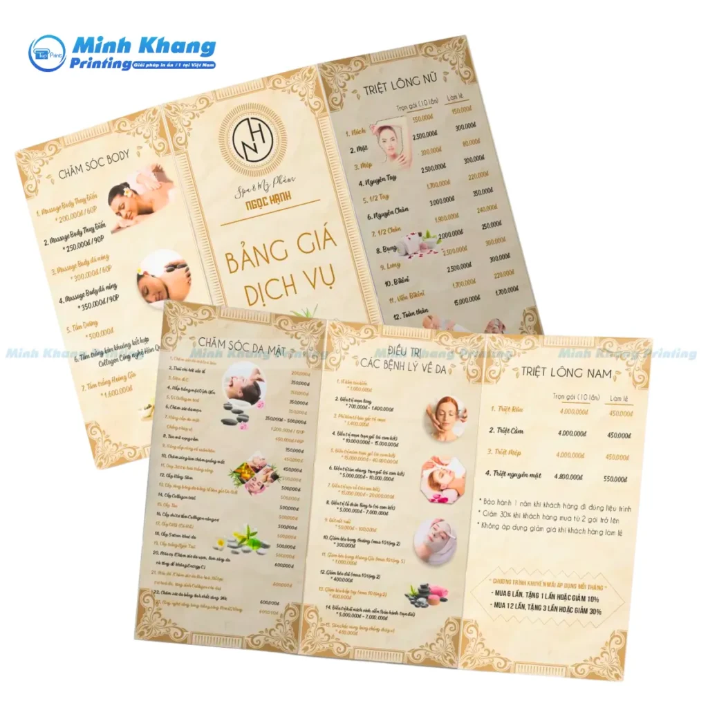 Mẫu brochure menu Spa & mỹ phẩm Ngọc Hạnh