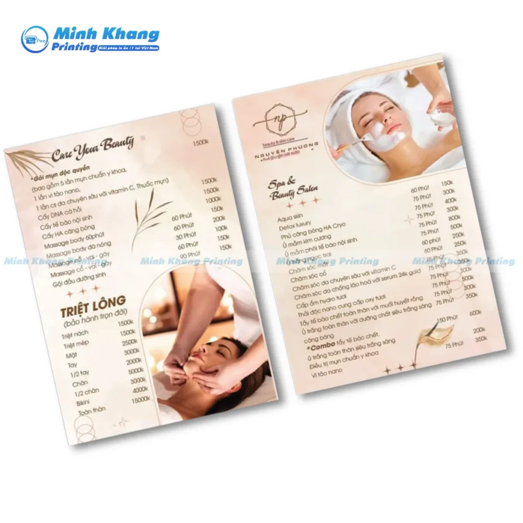 Mẫu menu spa chuyên nghiệp, tone be hồng tạo cảm giác thư giãn