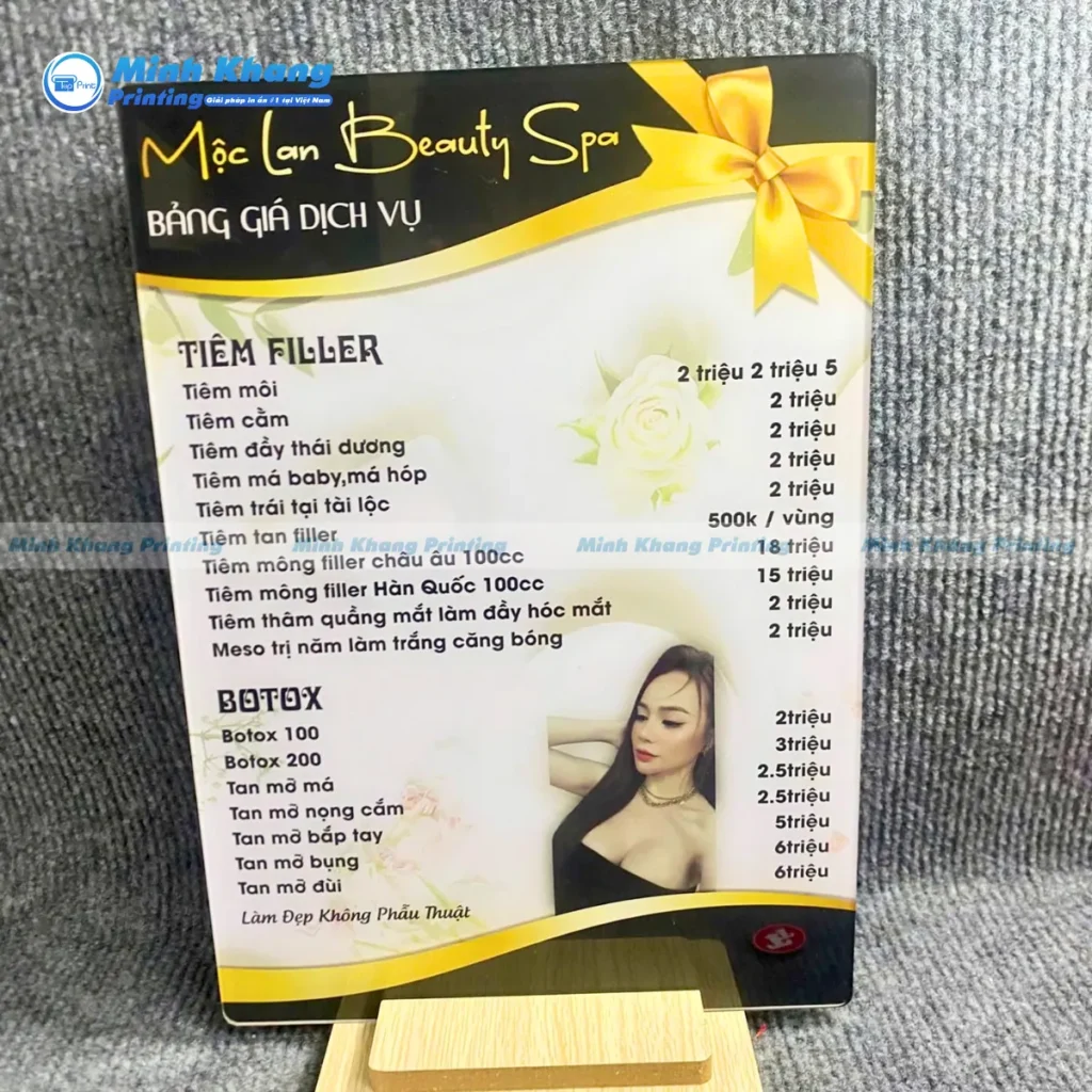 Mẫu Mộc Lan Beauty Spa bảng giá các dịch vụ