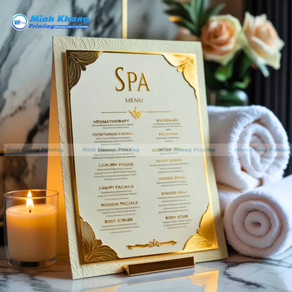Mẫu bảng giá dịch vị spa in giấy mỹ thuật sang trọng