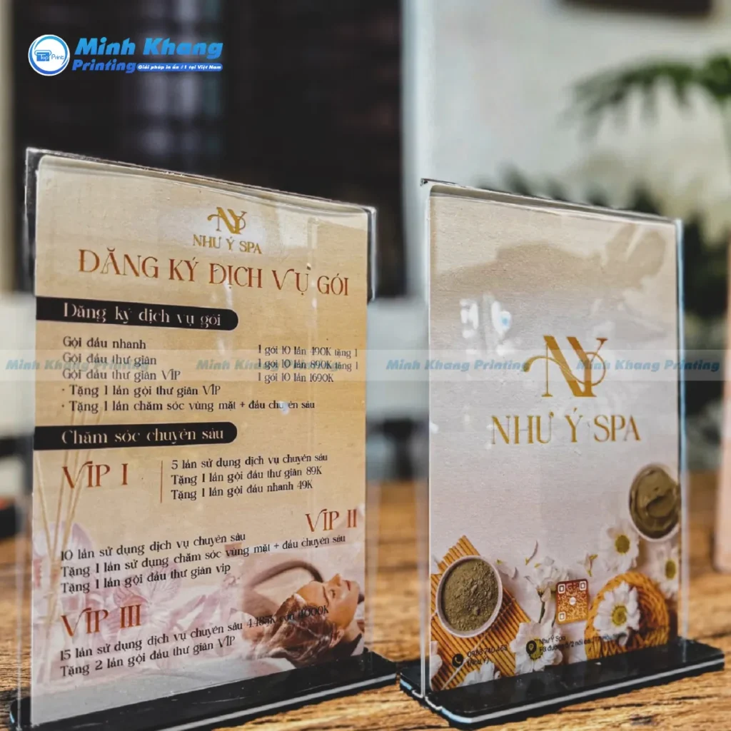 Mẫu menu spa để bàn hay standee mica