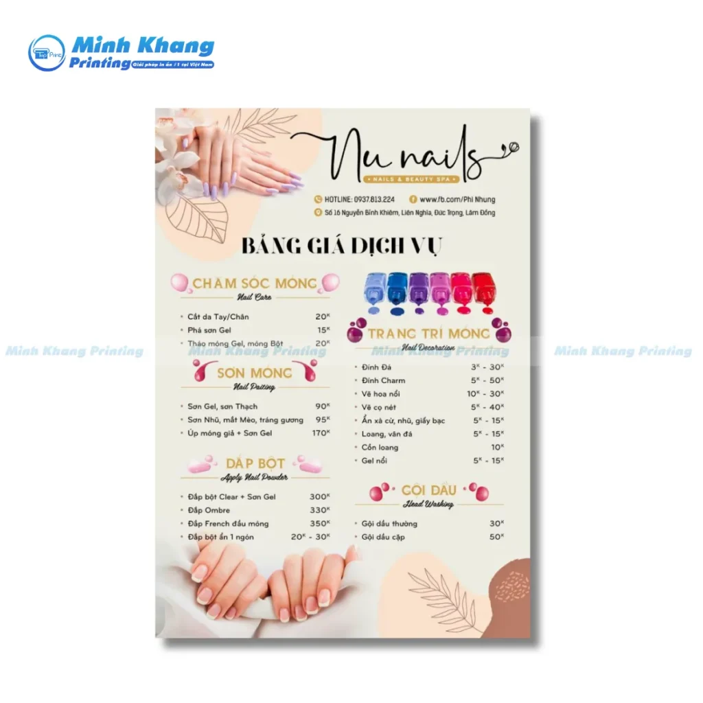 Mẫu menu tiệm nail theo phong cách hiện đại thích hợp cho tiệm nail genz