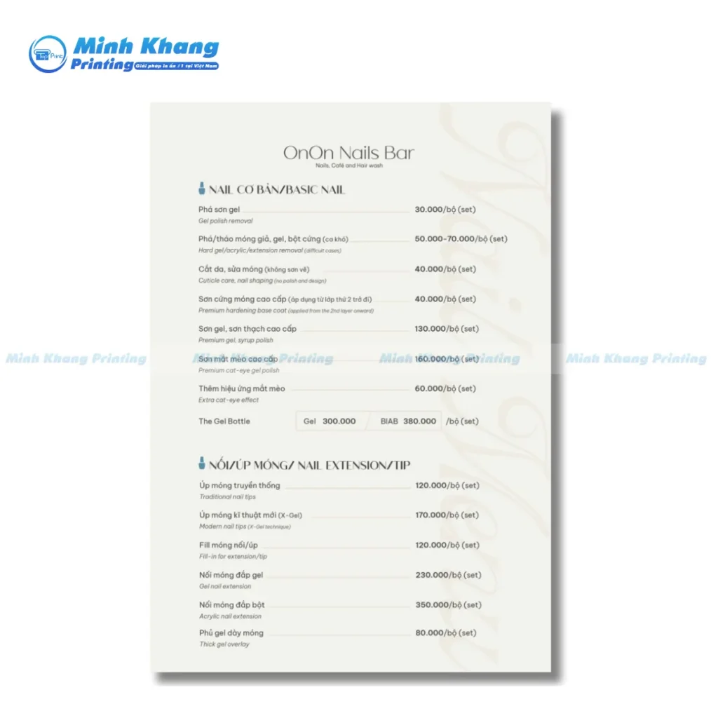 Các Yếu Tố Cần Có Của Một Mẫu Menu Tiệm Nail Hiệu Quả