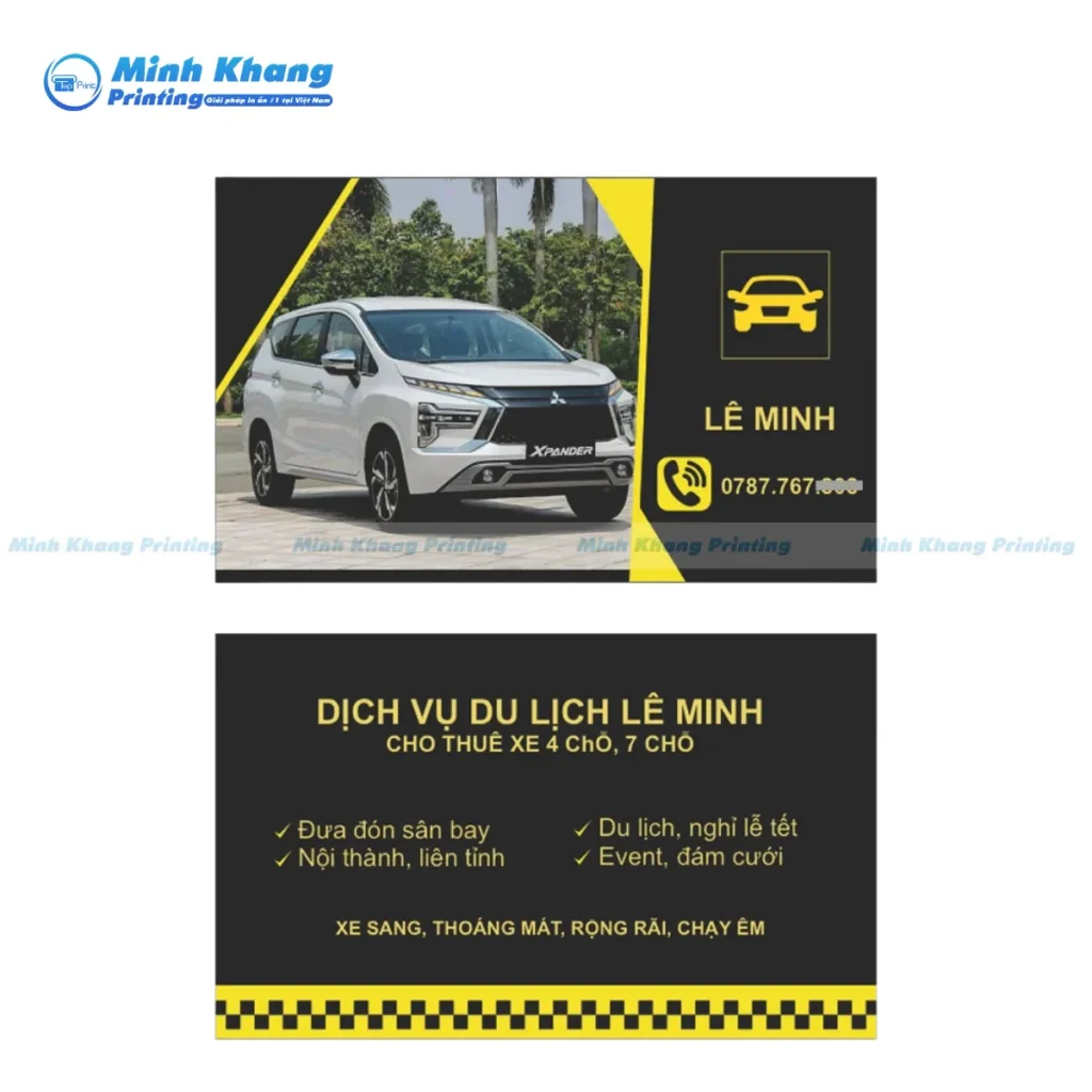 Mẫu danh thiếp taxi dịch vụ du lịch Lê Minh tông đen - vàng nổi bật