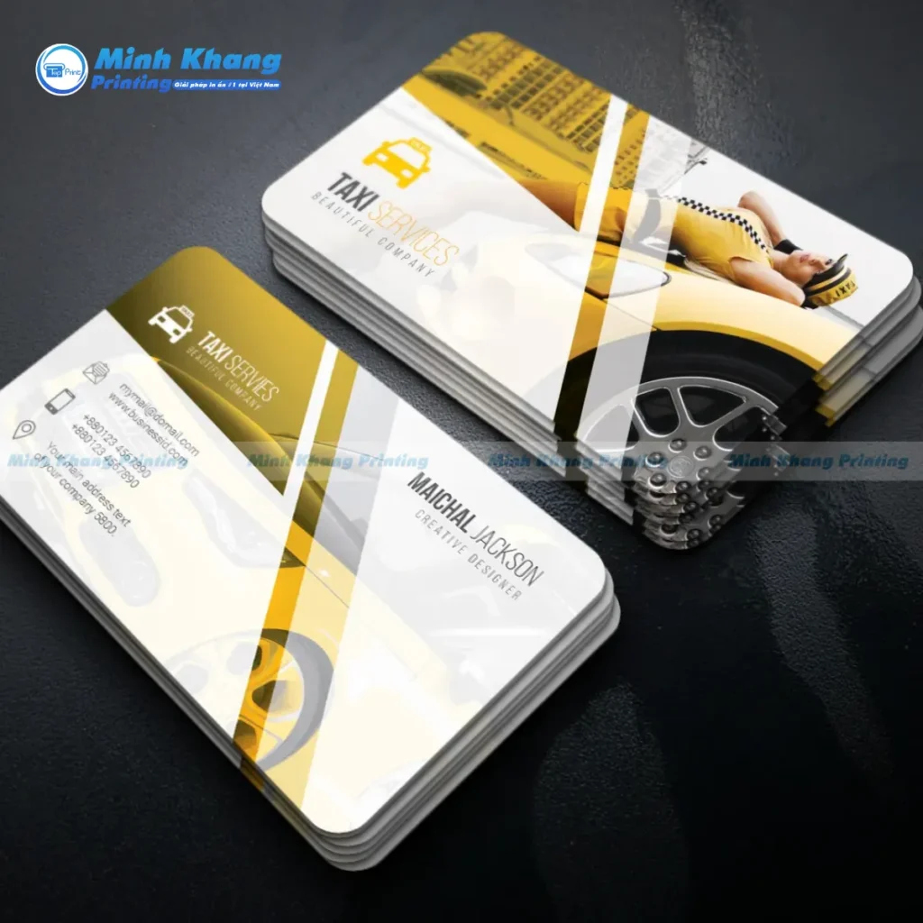 Mẫu name card bo góc quảng cáo dịch vụ TAXIHUB