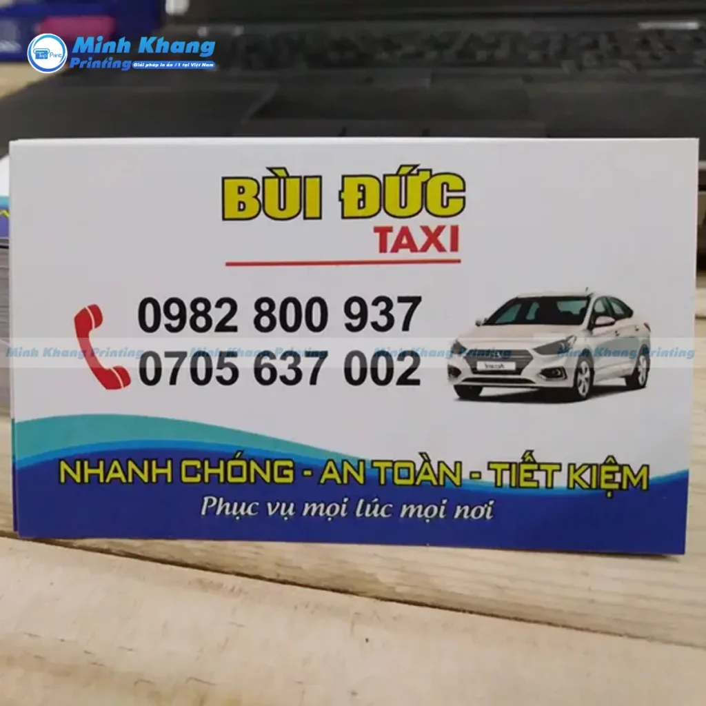 Mẫu danh thiếp taxi Bùi Đức in thông tin điện thoại, lời nhắn