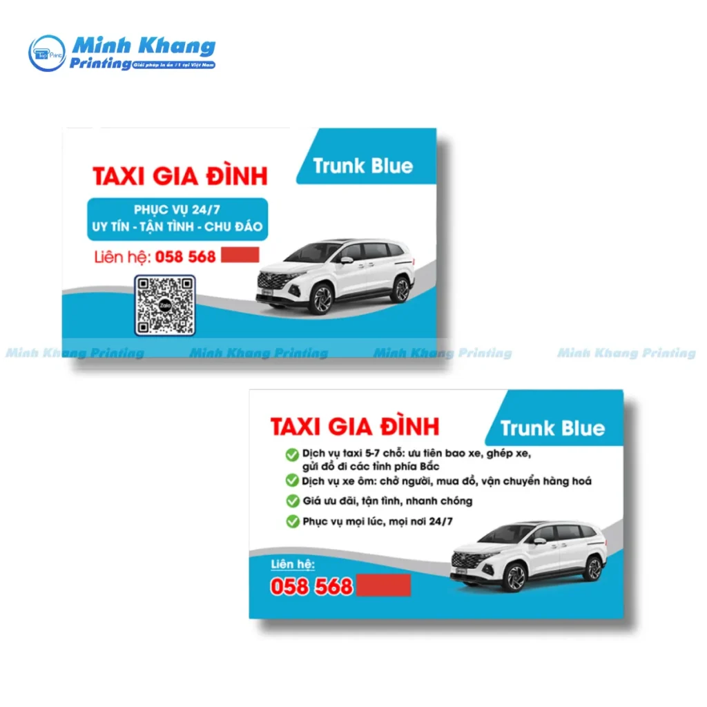 Mẫu thiết kế name card taxi Trunk Blue dịch xe 5 - 7 chỗ
