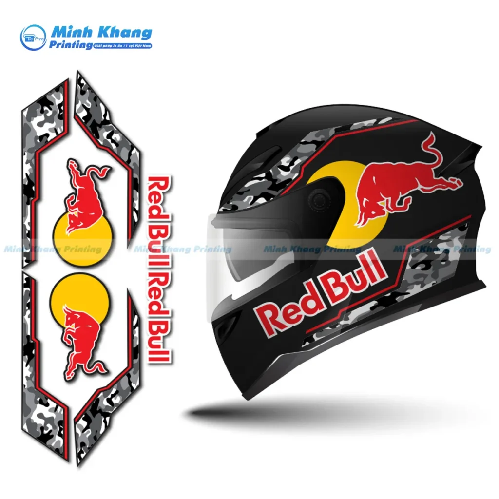 Mẫu Tem Decal Dán Nón Bảo Hiểm 3/4 Camo Redbull