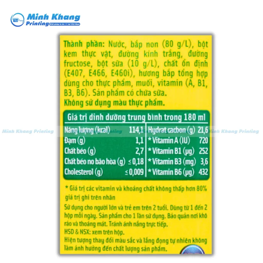 Mẫu tem nhãn thành phần sữa bắp, hạn sử dụng & ngày sản xuất