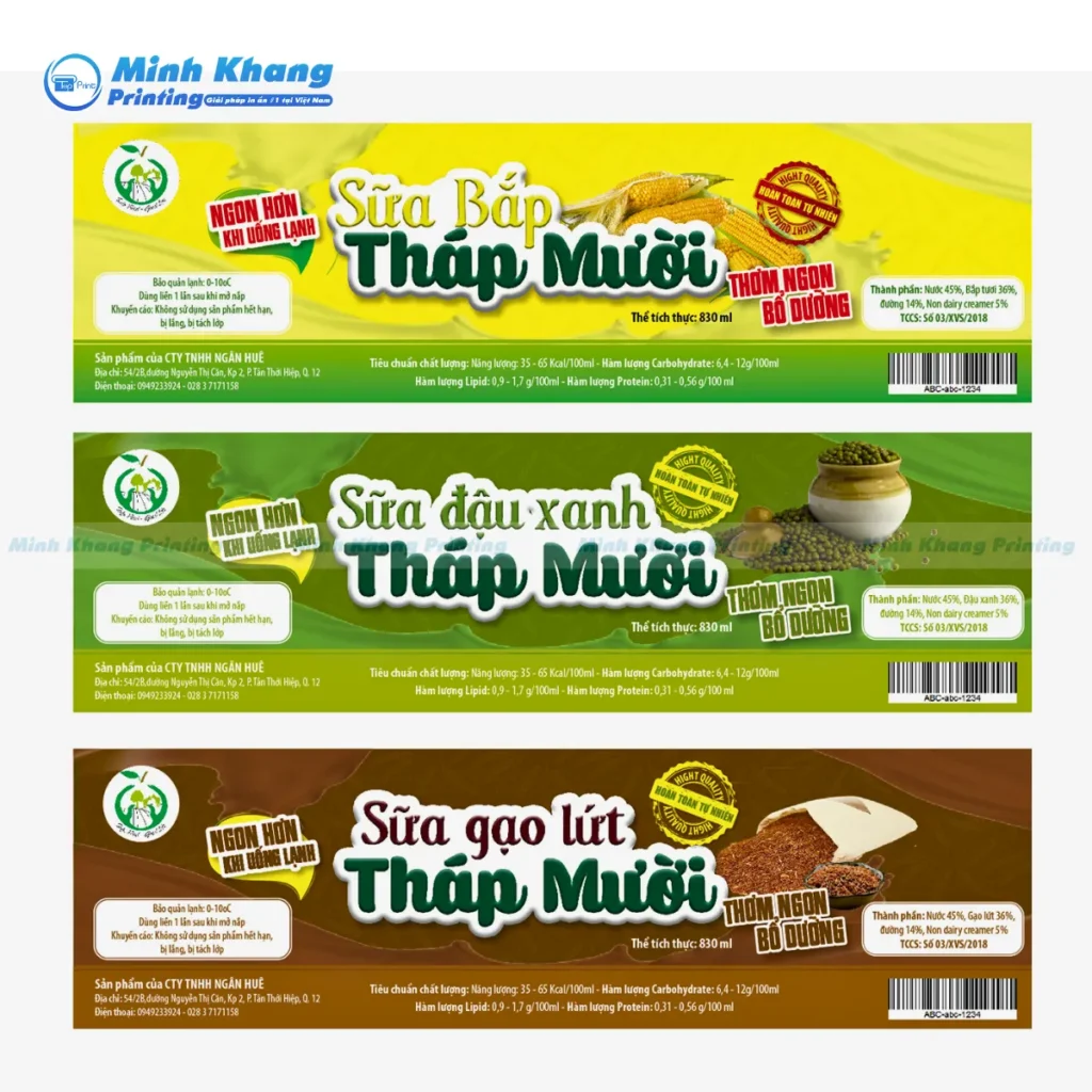 Mẫu tem nhãn dán Sữa Bắp Tháp Mười hiện đại in offset giá rẻ