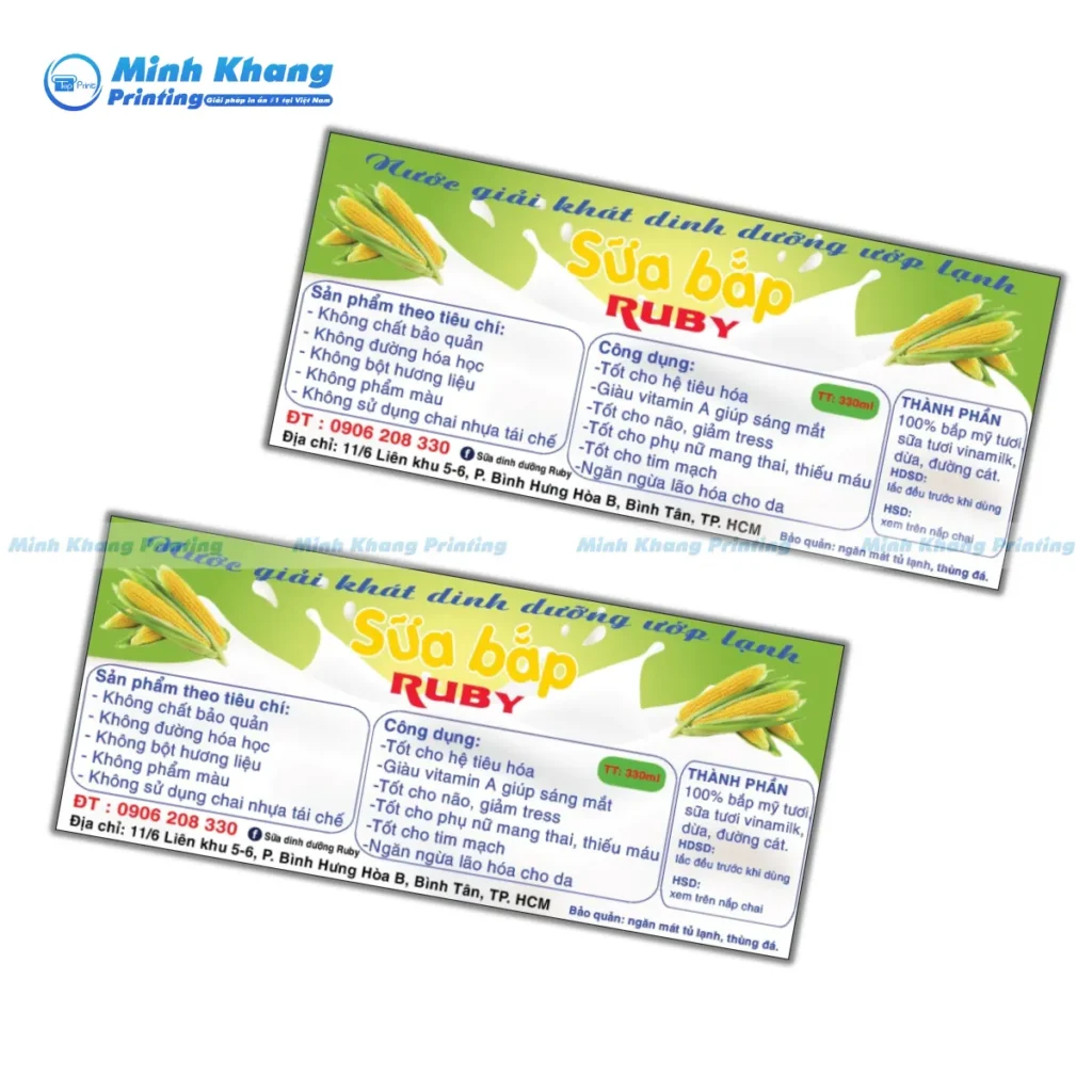 Mẫu decal sữa bắp RUBY nước giải khát dinh dưỡng ướp lạnh