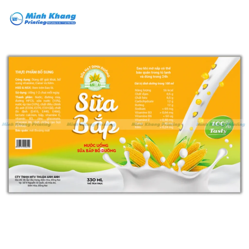 Mẫu nhãn dán sữa bắp hình chữ nhật chuyên nghiệp