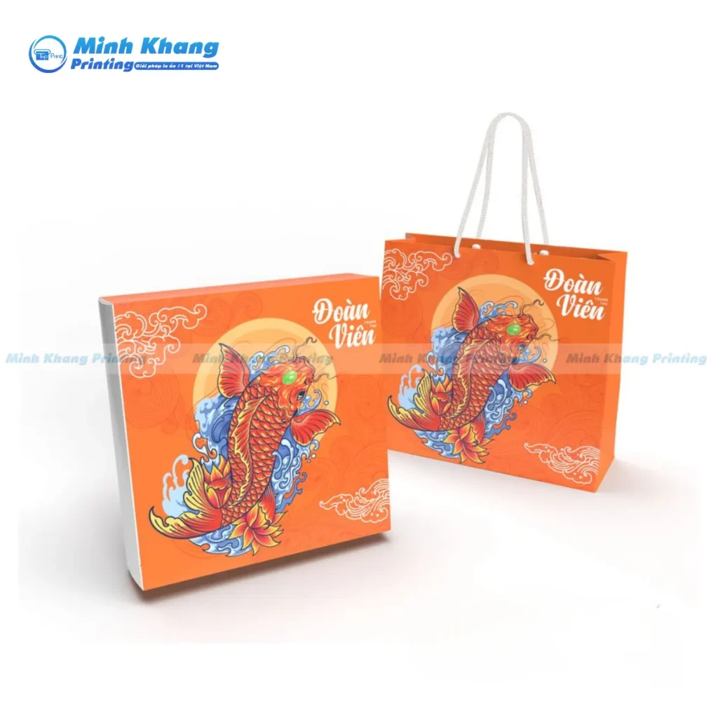 Mẫu combo hộp giấy - túi giấy màu cam dịp lễ trung thu