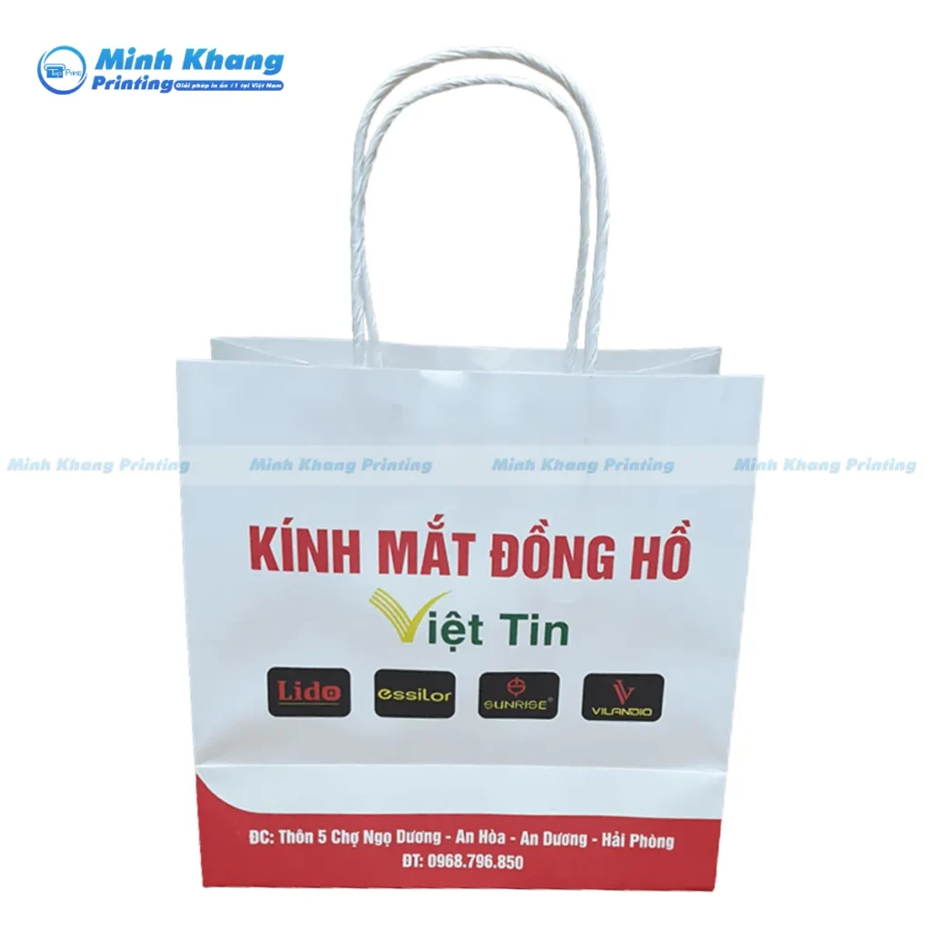 Mẫu túi giấy đựng đồng hộ & kính mắt Việt Tin sử dụng giấy kraft trắng