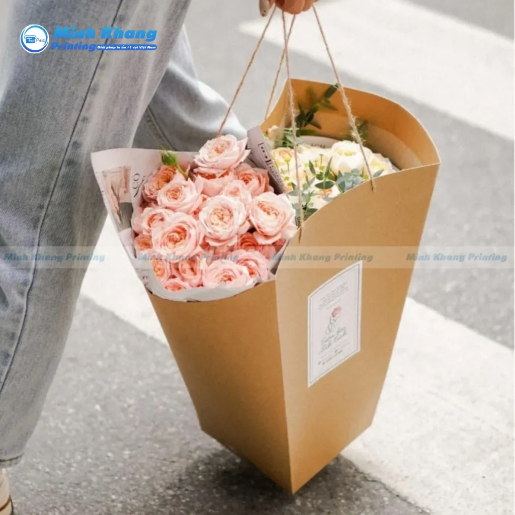 Mẫu túi giấy hình thang đựng hoa bằng chất kraft