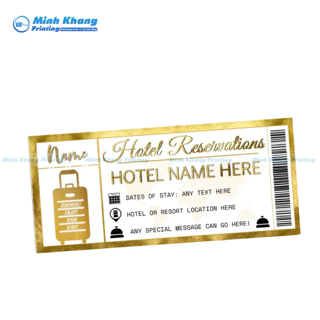 Mẫu voucher khách sạn in ép kim vàng nổi bật tạo cảm giác sang trọng