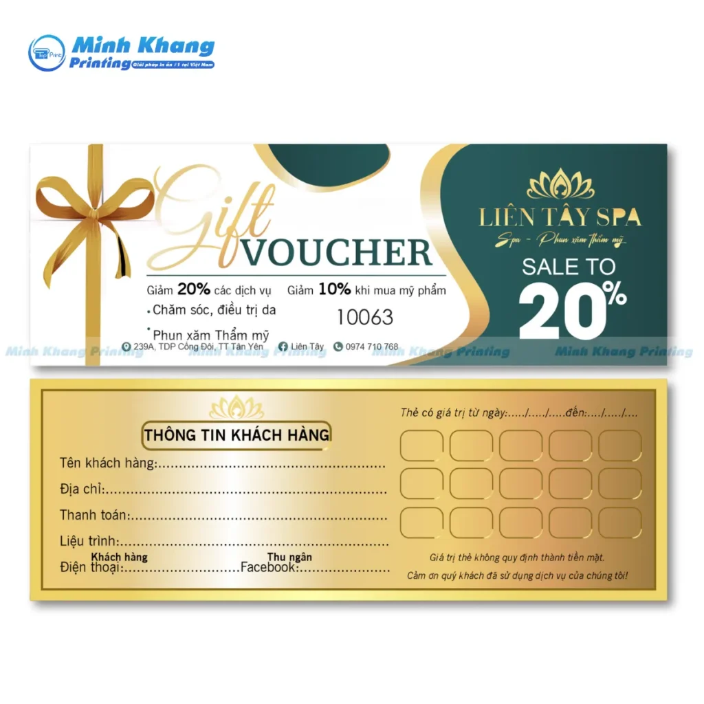 Mẫu phiếu voucher Liên Tây Spa 20% dịch vụ, 10% khi mua mỹ phẩm