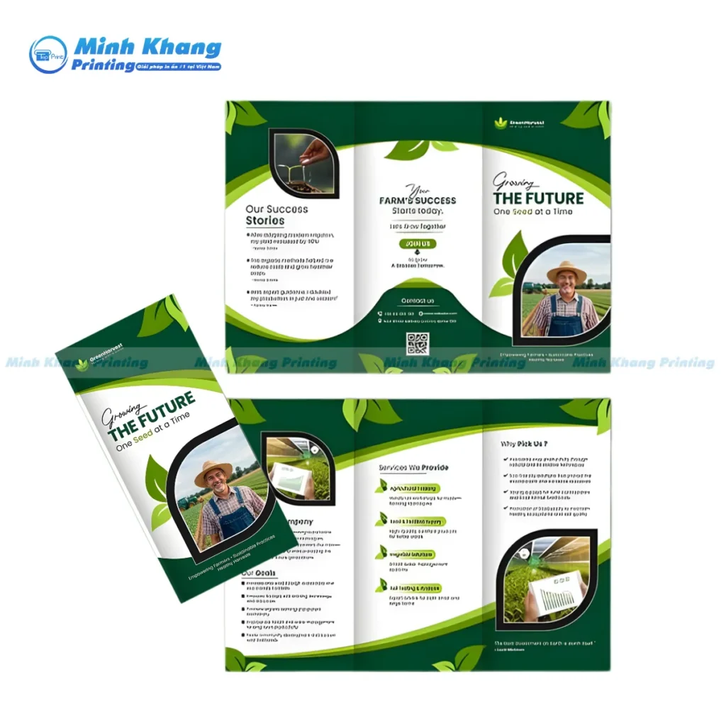 Mẫu brochure phân bón hữu cơ chuyên nghiệp chúng tôi in offset trên giấy Couche 200gsm