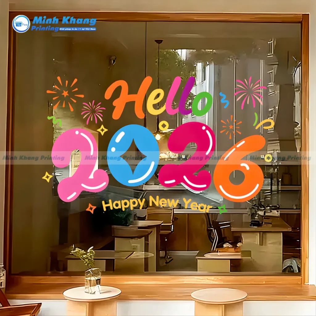 Mẫu decal trang trí tết 2026 kích thước 40 x 60 cm Hello 2026 Happy New Year