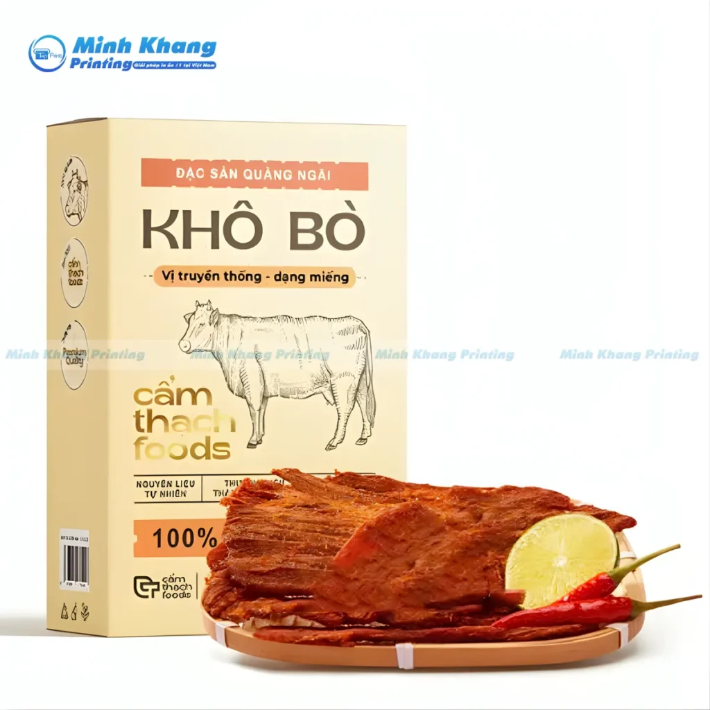 Mẫu hộp giấy đựng thực phẩm khô được gia công cán màng mờ chống thấm dầu mỡ tuyệt đối, giữ hộp luôn sạch sẽ